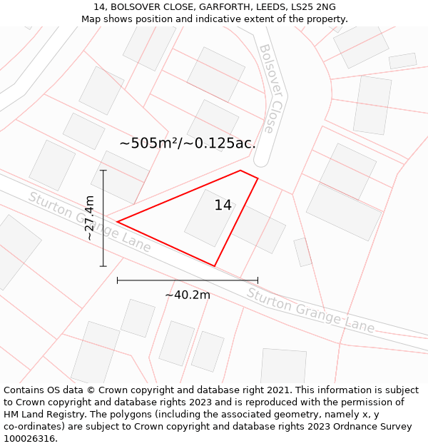 14, BOLSOVER CLOSE, GARFORTH, LEEDS, LS25 2NG: Plot and title map