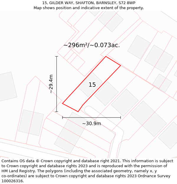 15, GILDER WAY, SHAFTON, BARNSLEY, S72 8WP: Plot and title map