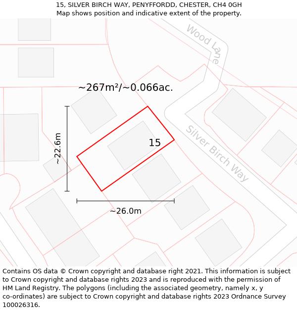 15, SILVER BIRCH WAY, PENYFFORDD, CHESTER, CH4 0GH: Plot and title map