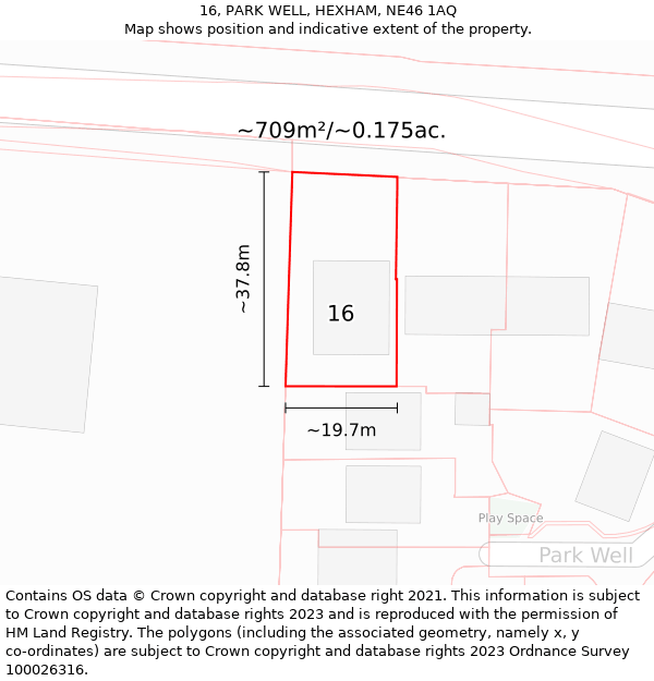 16, PARK WELL, HEXHAM, NE46 1AQ: Plot and title map