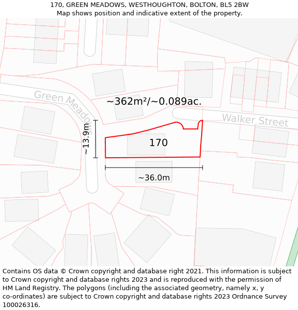 170, GREEN MEADOWS, WESTHOUGHTON, BOLTON, BL5 2BW: Plot and title map