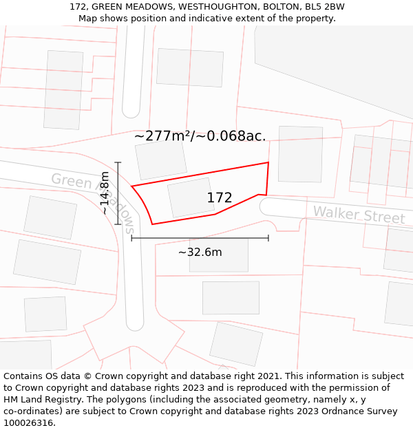 172, GREEN MEADOWS, WESTHOUGHTON, BOLTON, BL5 2BW: Plot and title map