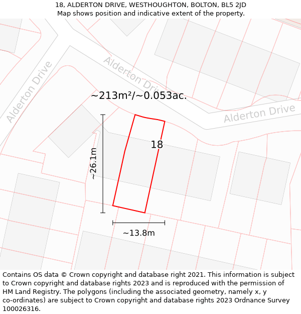 18, ALDERTON DRIVE, WESTHOUGHTON, BOLTON, BL5 2JD: Plot and title map