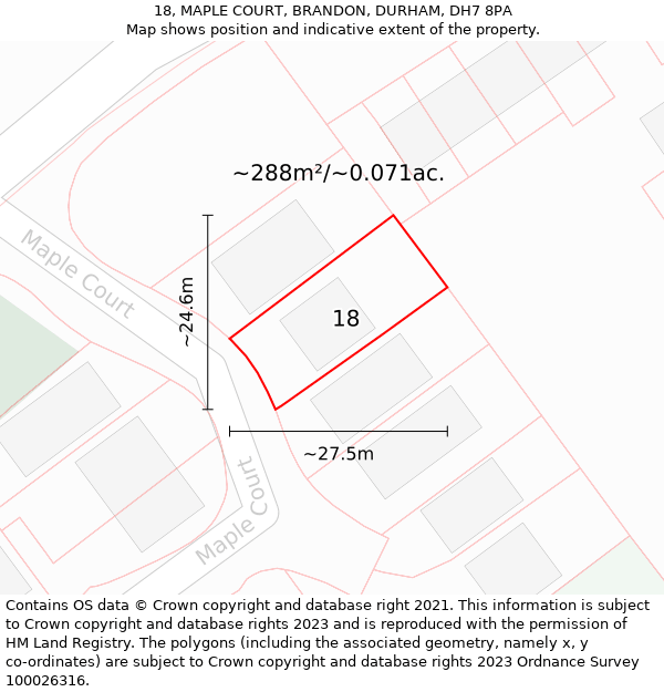 18, MAPLE COURT, BRANDON, DURHAM, DH7 8PA: Plot and title map