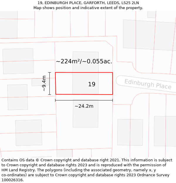 19, EDINBURGH PLACE, GARFORTH, LEEDS, LS25 2LN: Plot and title map