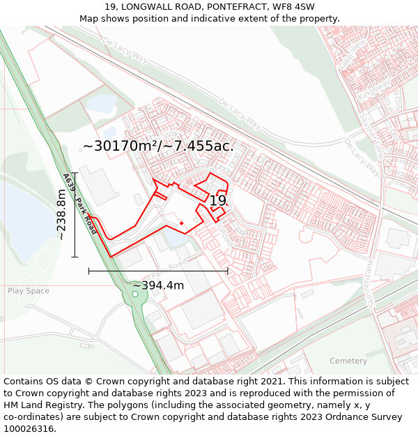 19, LONGWALL ROAD, PONTEFRACT, WF8 4SW: Plot and title map