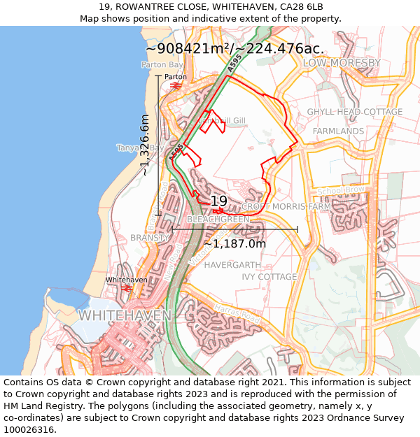 19, ROWANTREE CLOSE, WHITEHAVEN, CA28 6LB: Plot and title map