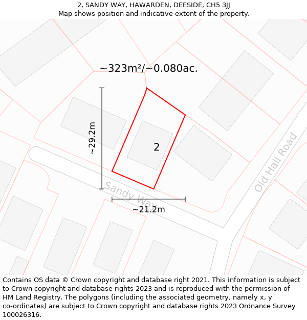 2, SANDY WAY, HAWARDEN, DEESIDE, CH5 3JJ: Plot and title map