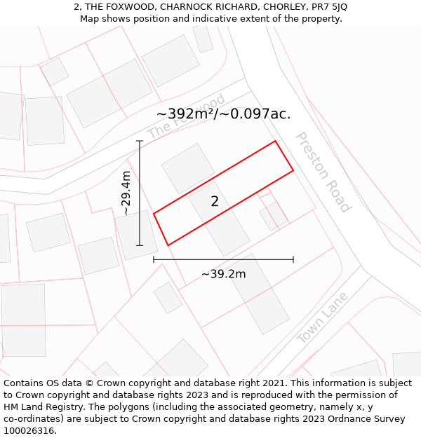 2, THE FOXWOOD, CHARNOCK RICHARD, CHORLEY, PR7 5JQ: Plot and title map