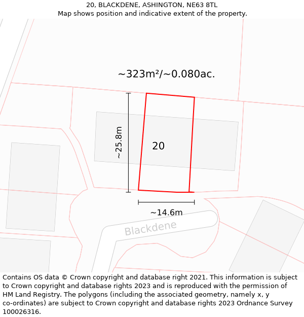 20, BLACKDENE, ASHINGTON, NE63 8TL: Plot and title map