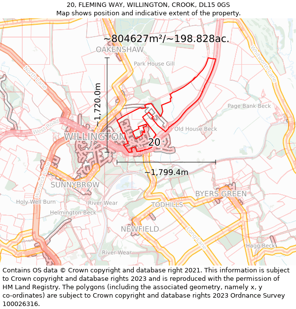 20, FLEMING WAY, WILLINGTON, CROOK, DL15 0GS: Plot and title map