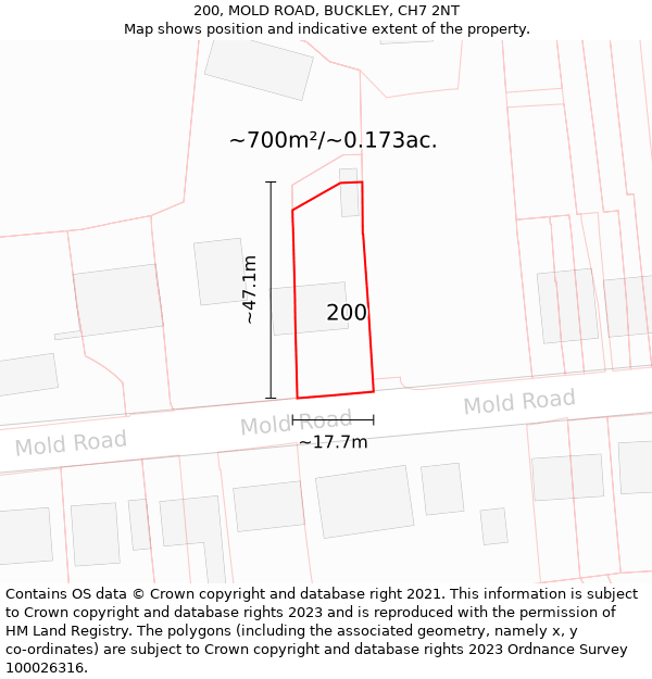 200, MOLD ROAD, BUCKLEY, CH7 2NT: Plot and title map