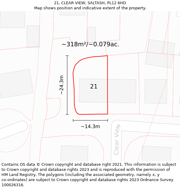 21, CLEAR VIEW, SALTASH, PL12 6HD: Plot and title map