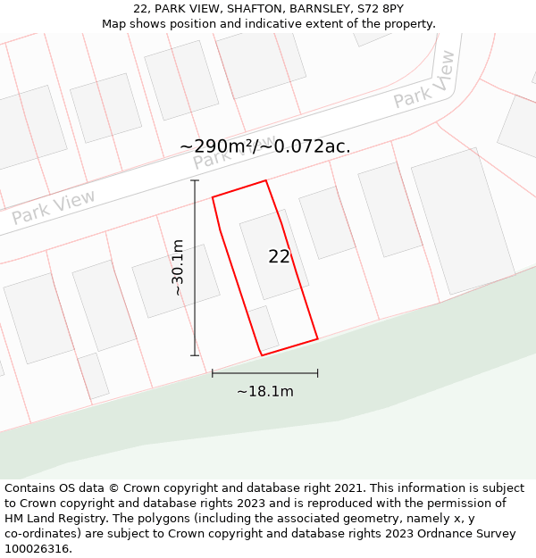 22, PARK VIEW, SHAFTON, BARNSLEY, S72 8PY: Plot and title map