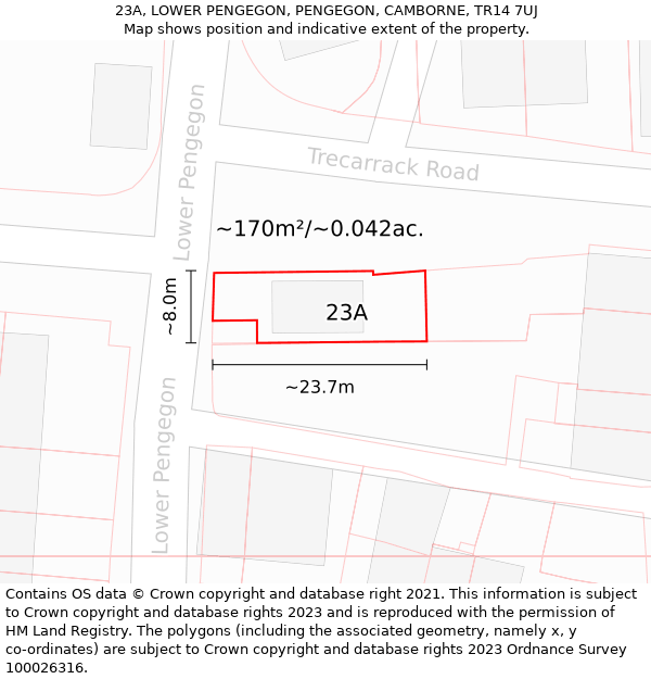 23A, LOWER PENGEGON, PENGEGON, CAMBORNE, TR14 7UJ: Plot and title map