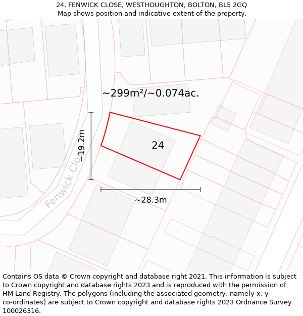 24, FENWICK CLOSE, WESTHOUGHTON, BOLTON, BL5 2GQ: Plot and title map