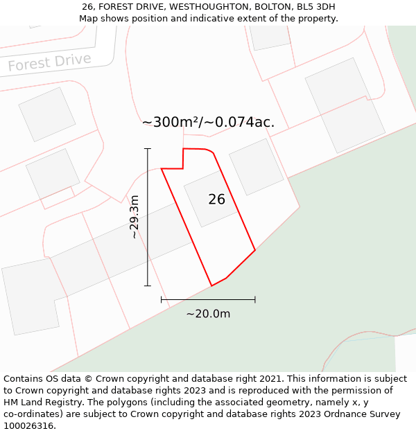 26, FOREST DRIVE, WESTHOUGHTON, BOLTON, BL5 3DH: Plot and title map