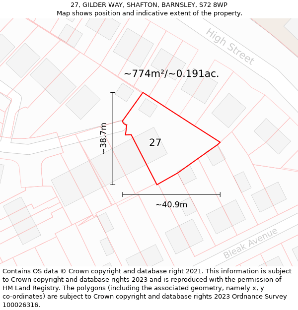 27, GILDER WAY, SHAFTON, BARNSLEY, S72 8WP: Plot and title map