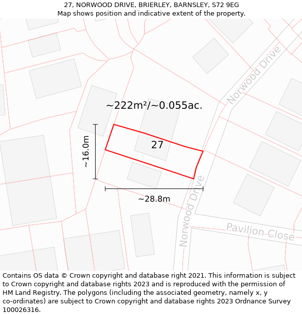 27, NORWOOD DRIVE, BRIERLEY, BARNSLEY, S72 9EG: Plot and title map