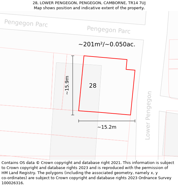 28, LOWER PENGEGON, PENGEGON, CAMBORNE, TR14 7UJ: Plot and title map