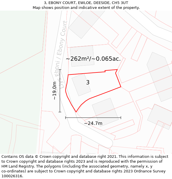 3, EBONY COURT, EWLOE, DEESIDE, CH5 3UT: Plot and title map