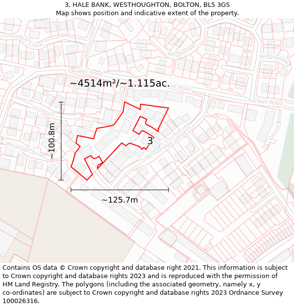 3, HALE BANK, WESTHOUGHTON, BOLTON, BL5 3GS: Plot and title map