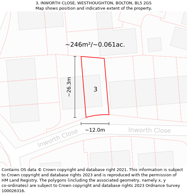 3, INWORTH CLOSE, WESTHOUGHTON, BOLTON, BL5 2GS: Plot and title map