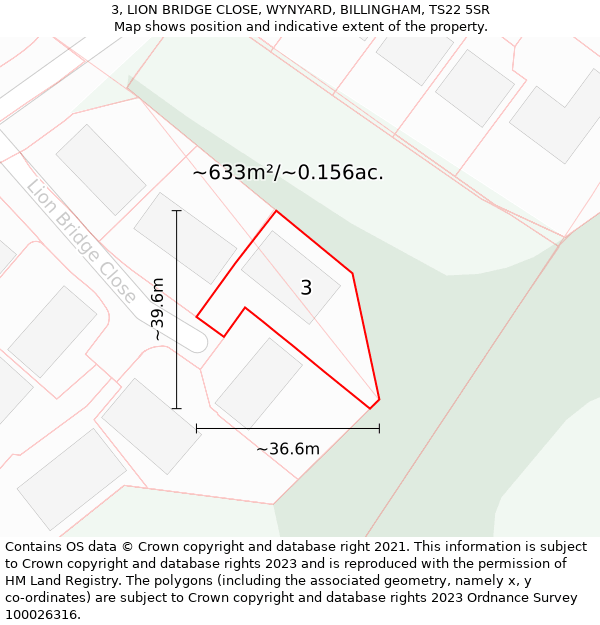 3, LION BRIDGE CLOSE, WYNYARD, BILLINGHAM, TS22 5SR: Plot and title map