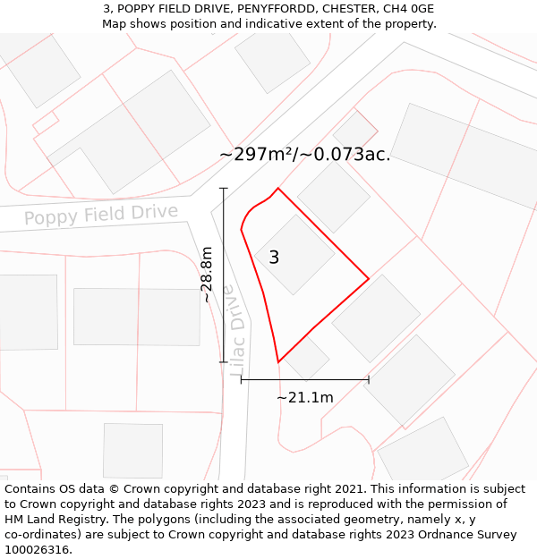 3, POPPY FIELD DRIVE, PENYFFORDD, CHESTER, CH4 0GE: Plot and title map