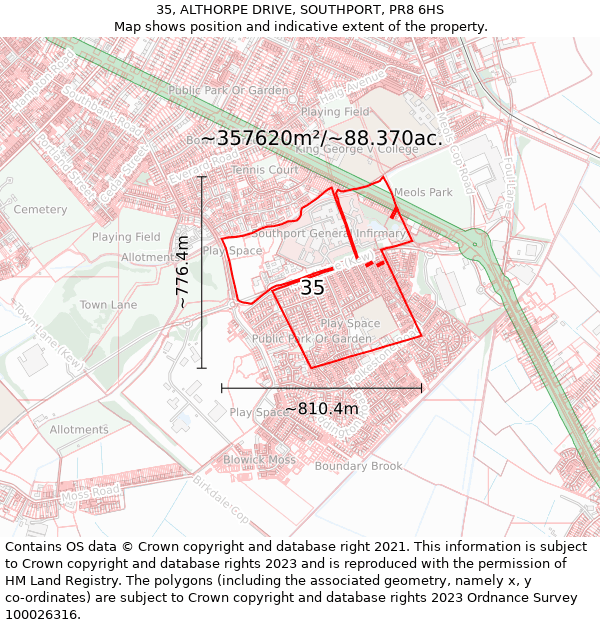 35, ALTHORPE DRIVE, SOUTHPORT, PR8 6HS: Plot and title map