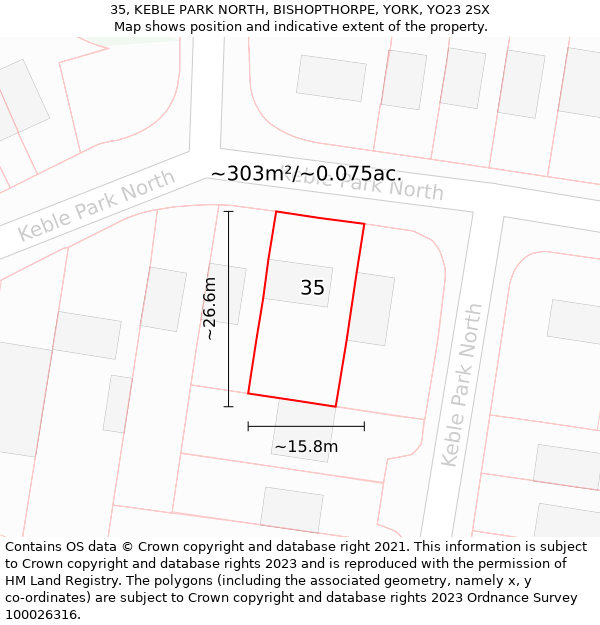 35, KEBLE PARK NORTH, BISHOPTHORPE, YORK, YO23 2SX: Plot and title map