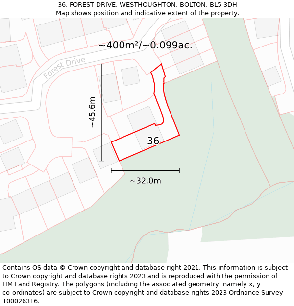 36, FOREST DRIVE, WESTHOUGHTON, BOLTON, BL5 3DH: Plot and title map