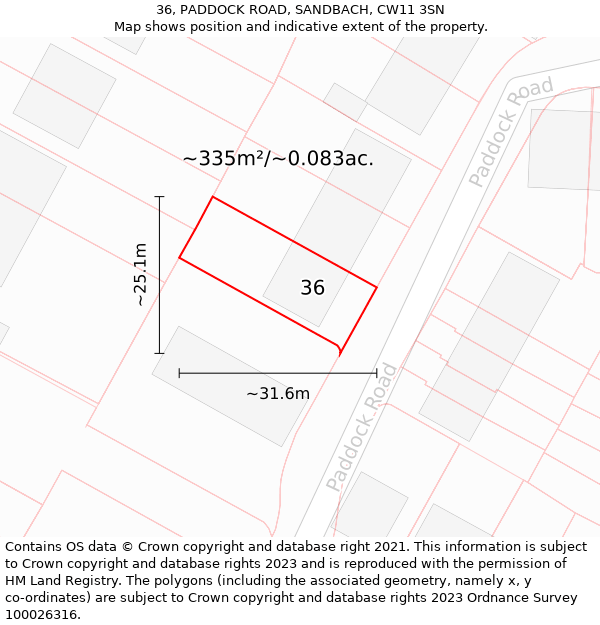 36, PADDOCK ROAD, SANDBACH, CW11 3SN: Plot and title map