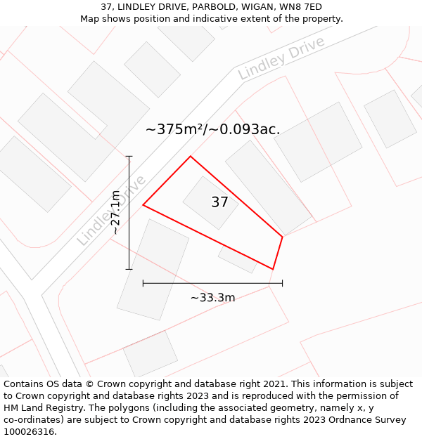 37, LINDLEY DRIVE, PARBOLD, WIGAN, WN8 7ED: Plot and title map