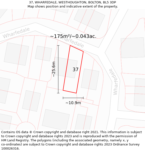 37, WHARFEDALE, WESTHOUGHTON, BOLTON, BL5 3DP: Plot and title map