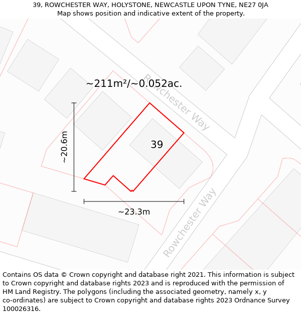 39, ROWCHESTER WAY, HOLYSTONE, NEWCASTLE UPON TYNE, NE27 0JA: Plot and title map