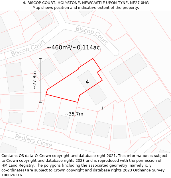 4, BISCOP COURT, HOLYSTONE, NEWCASTLE UPON TYNE, NE27 0HG: Plot and title map