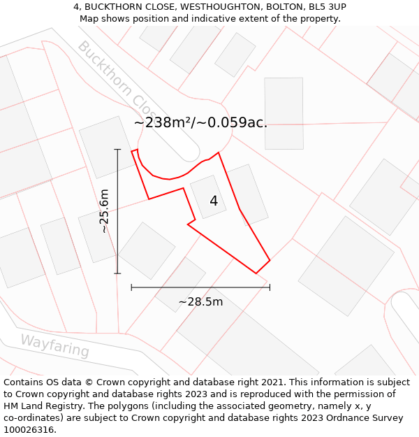 4, BUCKTHORN CLOSE, WESTHOUGHTON, BOLTON, BL5 3UP: Plot and title map