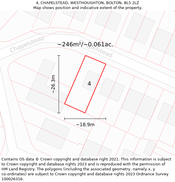 4, CHAPELSTEAD, WESTHOUGHTON, BOLTON, BL5 2LZ: Plot and title map