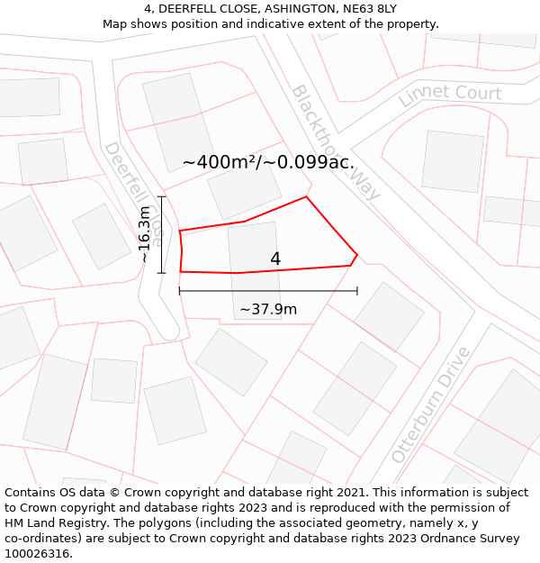 4, DEERFELL CLOSE, ASHINGTON, NE63 8LY: Plot and title map