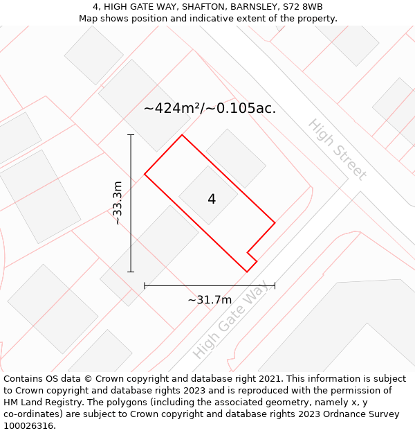 4, HIGH GATE WAY, SHAFTON, BARNSLEY, S72 8WB: Plot and title map