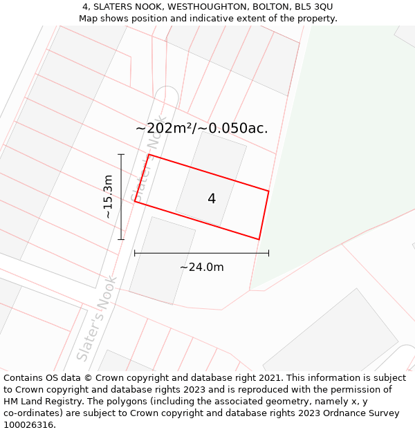 4, SLATERS NOOK, WESTHOUGHTON, BOLTON, BL5 3QU: Plot and title map