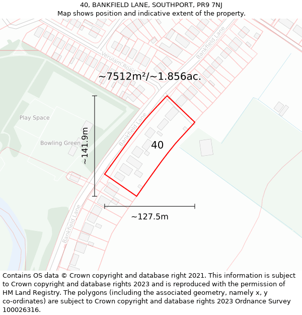 40, BANKFIELD LANE, SOUTHPORT, PR9 7NJ: Plot and title map