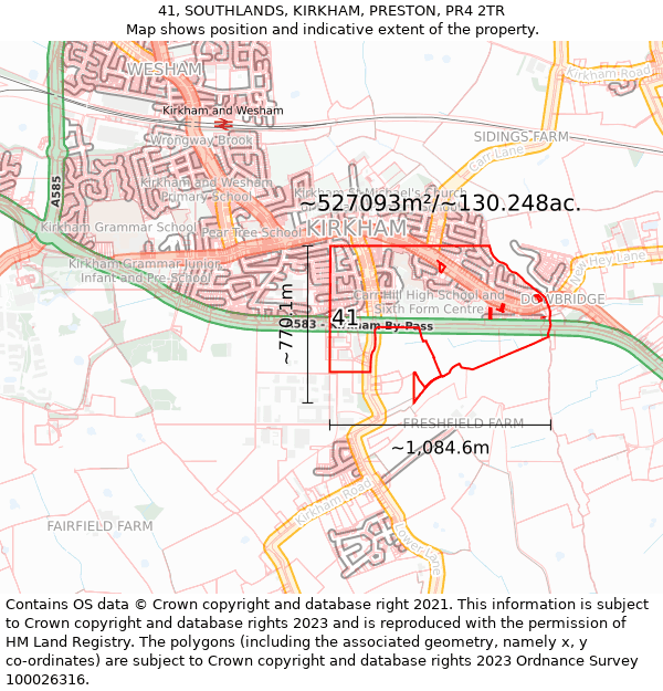 41, SOUTHLANDS, KIRKHAM, PRESTON, PR4 2TR: Plot and title map
