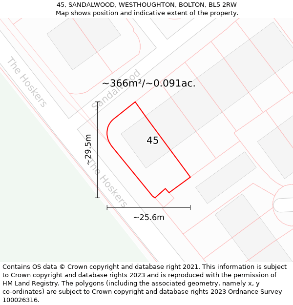 45, SANDALWOOD, WESTHOUGHTON, BOLTON, BL5 2RW: Plot and title map