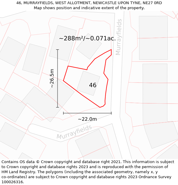 46, MURRAYFIELDS, WEST ALLOTMENT, NEWCASTLE UPON TYNE, NE27 0RD: Plot and title map
