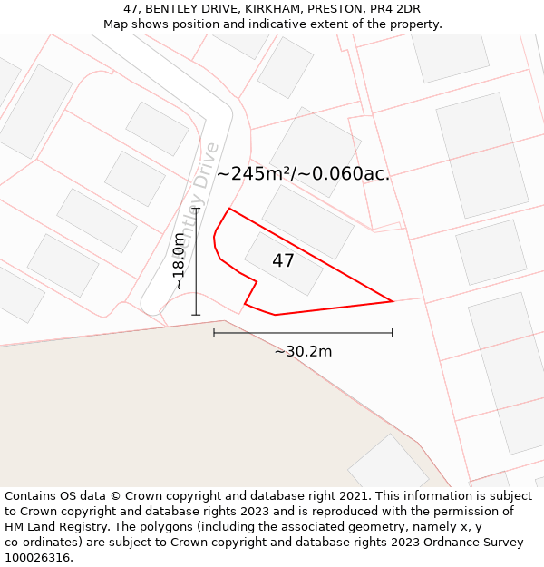 47, BENTLEY DRIVE, KIRKHAM, PRESTON, PR4 2DR: Plot and title map