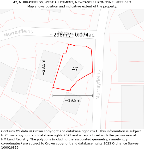 47, MURRAYFIELDS, WEST ALLOTMENT, NEWCASTLE UPON TYNE, NE27 0RD: Plot and title map