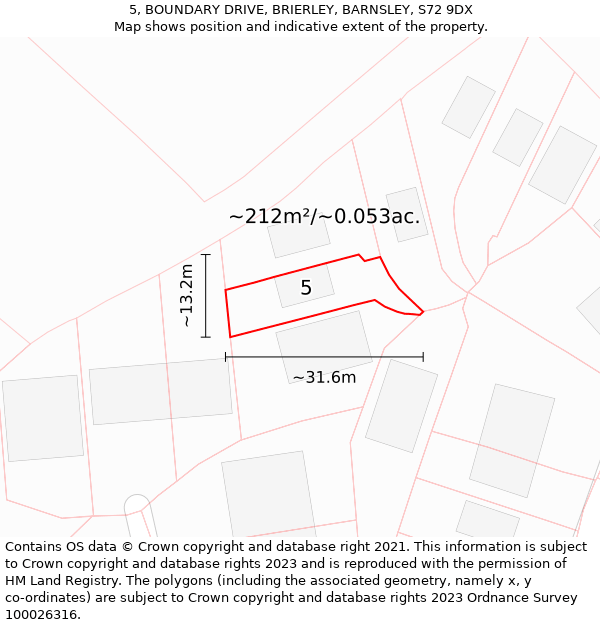 5, BOUNDARY DRIVE, BRIERLEY, BARNSLEY, S72 9DX: Plot and title map