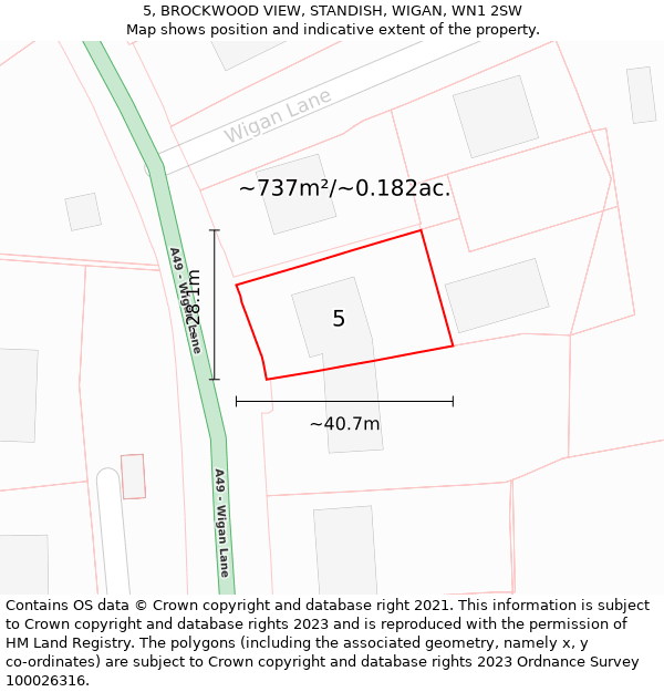 5, BROCKWOOD VIEW, STANDISH, WIGAN, WN1 2SW: Plot and title map